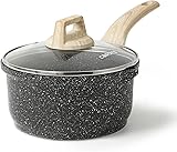 CAROTE 1.5 Qt Sauce Pan with Lid, Small Nonstick Cooking Pot with Cool Handle, Saucepan with Pour Spout- PFOA FREE