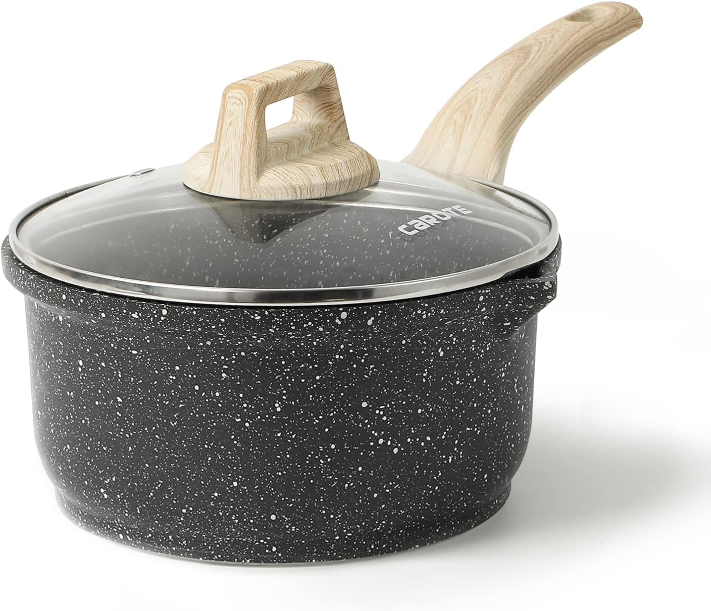 AROTE 1.5 Qt Sauce Pan with Lid, Small Nonstick Cooking Pot with Cool Handle, Saucepan with Pour Spout- PFOA FREE