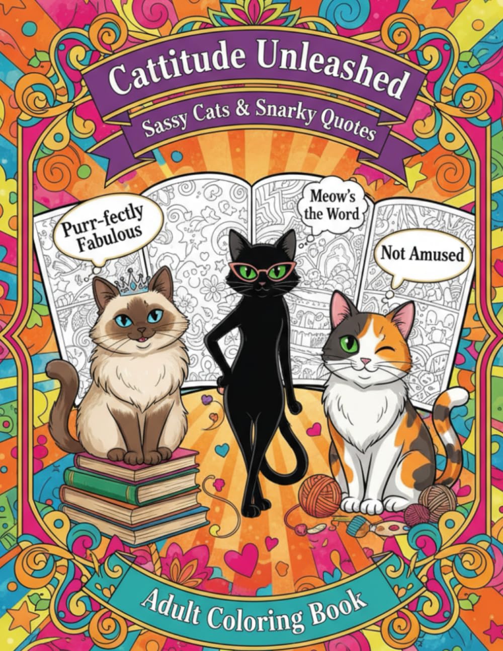 Cattitude Unleashed: Sassy Cats & Snarky Quotes Adult Coloring Book: Stress-Relief Coloring Pages with Funny and Sarcastic Cats