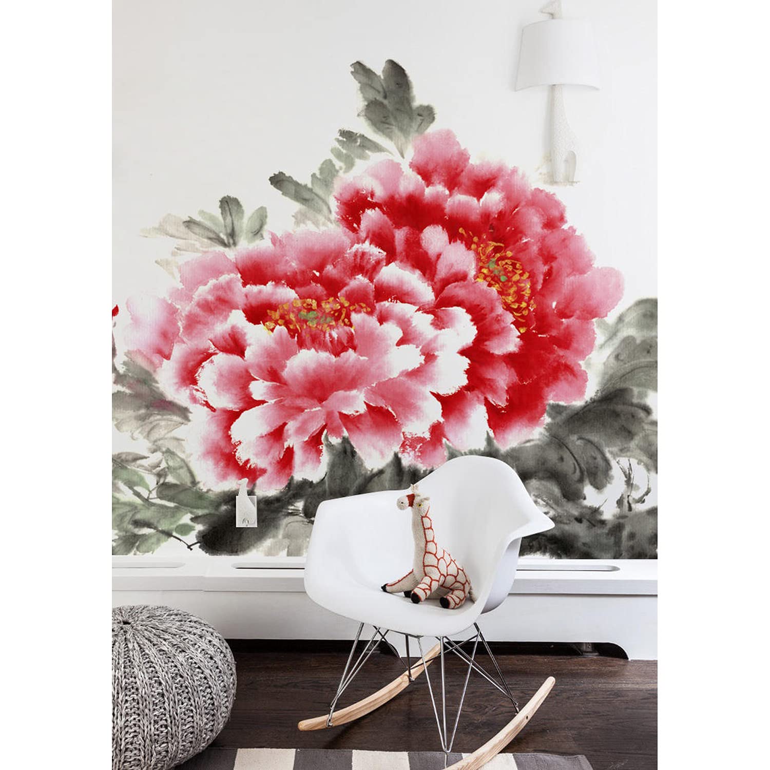 Papier peint de roses au style de brosse chinoise pour décoration salon
