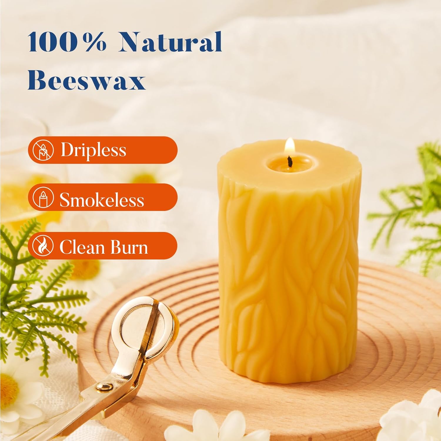 Crenovo Odorless Beeswax Candles for Meditation, 100% Natural Beeswax Pillar Candles 30 Hours Each, Air Purifying, Pet Safe, Handmade, Pure Beeswax Votive Candles 2x3 Inch, 3 Pack Bulk - Image 3
