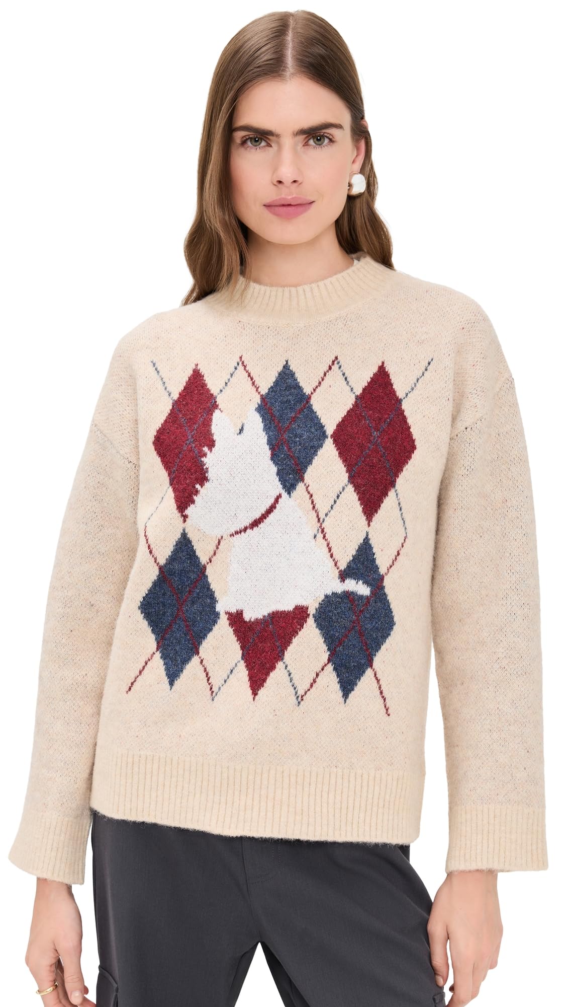 Another Girl Womens Westie Argyle Knitted Sweater