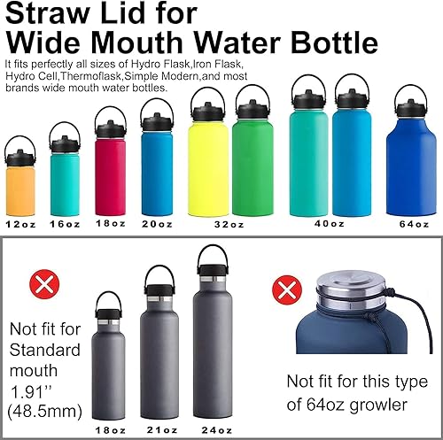Miniatura 4 de VGHNQ Tapa de popote compatible con Hydro Flask 32 botella de agua de boca ancha de 40 onzas, tapa de repuesto superior con pajillas, tapa de popote