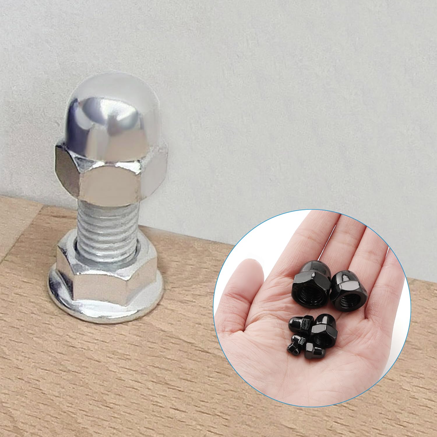 10 Pezzi M10 Dadi Ciechi in Nero Acciaio Inossidabile 304, Dadi Esagonali con Cappuccio a Testa Bombata, per Pneumatici e Assali Fissi