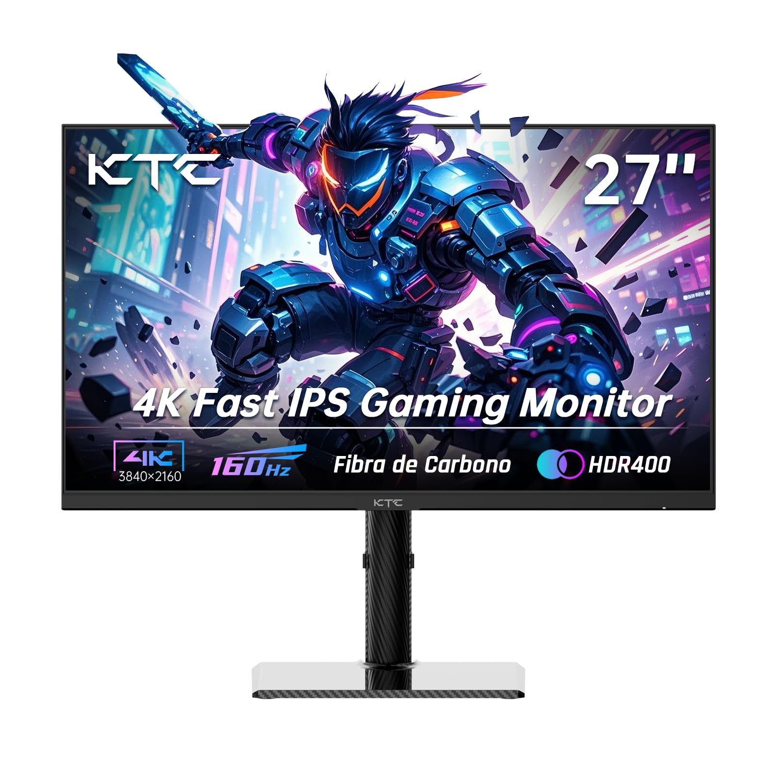 KTC Monitor Gaming 4K 160 Hz 144 Hz, Panel Fast-IPS 1 ms de 27 Pulgadas, HDR 400, 132% sRGB, Carcasa de Fibra de Carbono, Soporte Ajustable, DP1.4 / HDMI 2.1 para Jugadores y diseñadores
