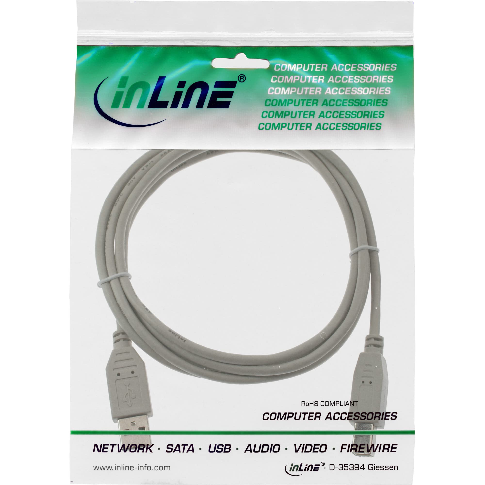 InLine 34550H kabel USB 2.0, A do B, beżowy, 10 m
