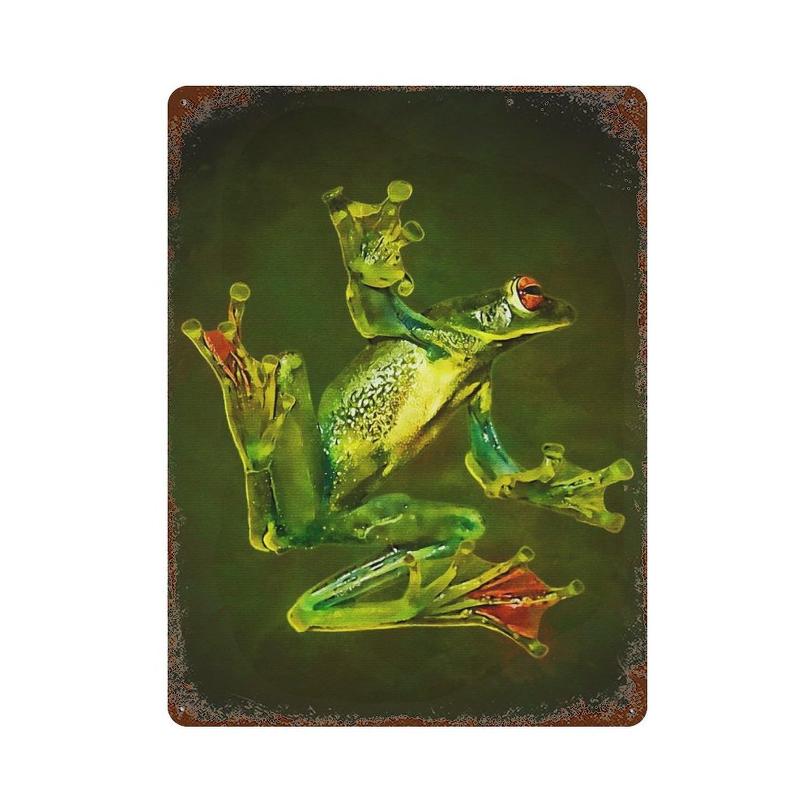 Green Frog Weathered Tin Sign 15.7"x11.8", Novelty Wall Decor for Garage, Pub Or Kitchen