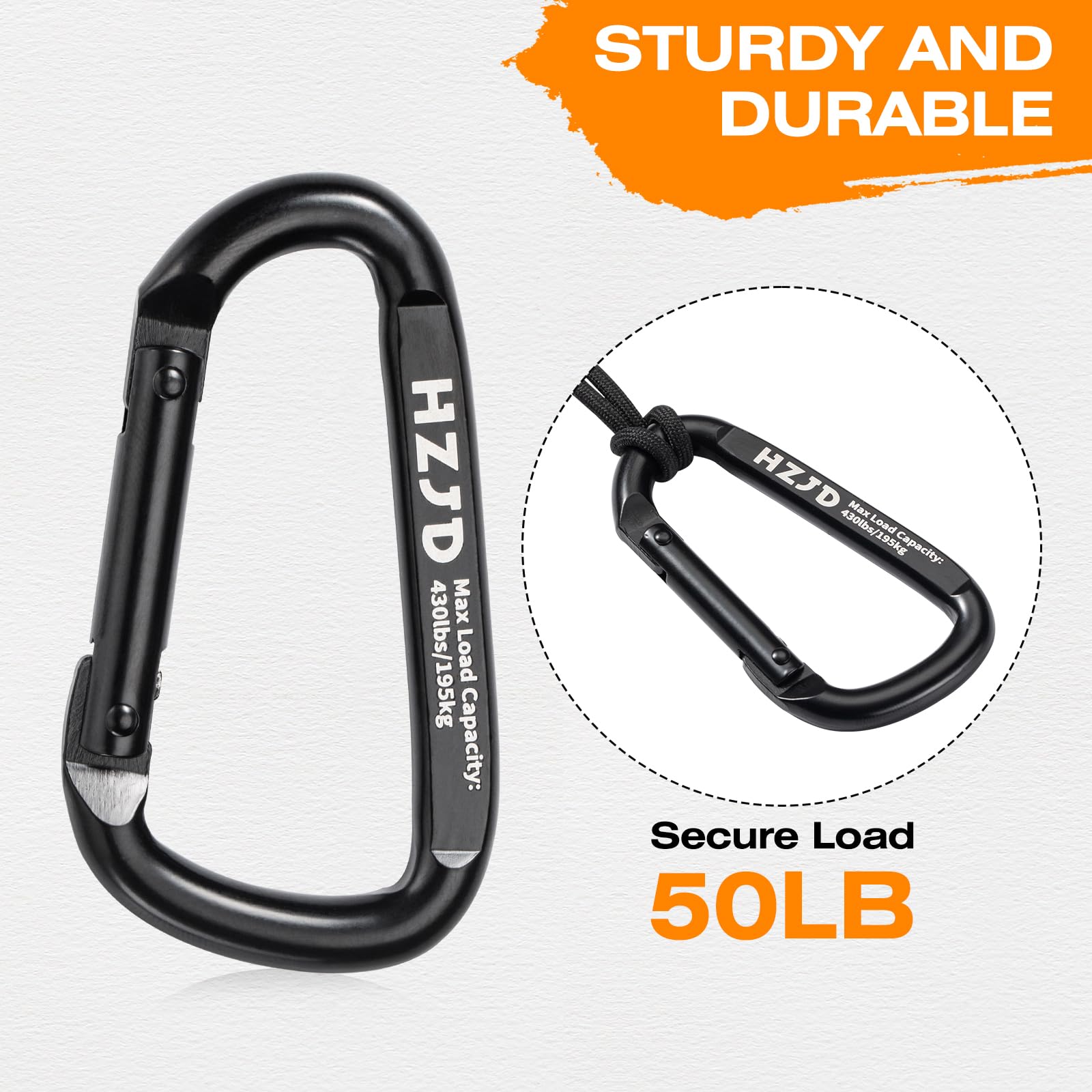 HZJD Carabiner Caribeaner Clip, 430lbs, 3
