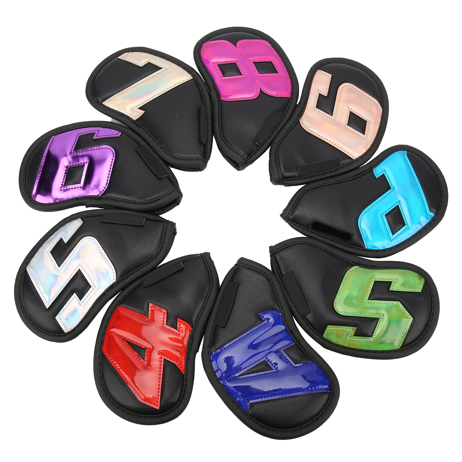 Juego de Fundas para Cabezas de Hierro para Palos de Golf, 9 Piezas, Impermeables, de Cuero PU, con números Coloridos, Cubiertas para Cabezas de Hierro para protección de Palos de