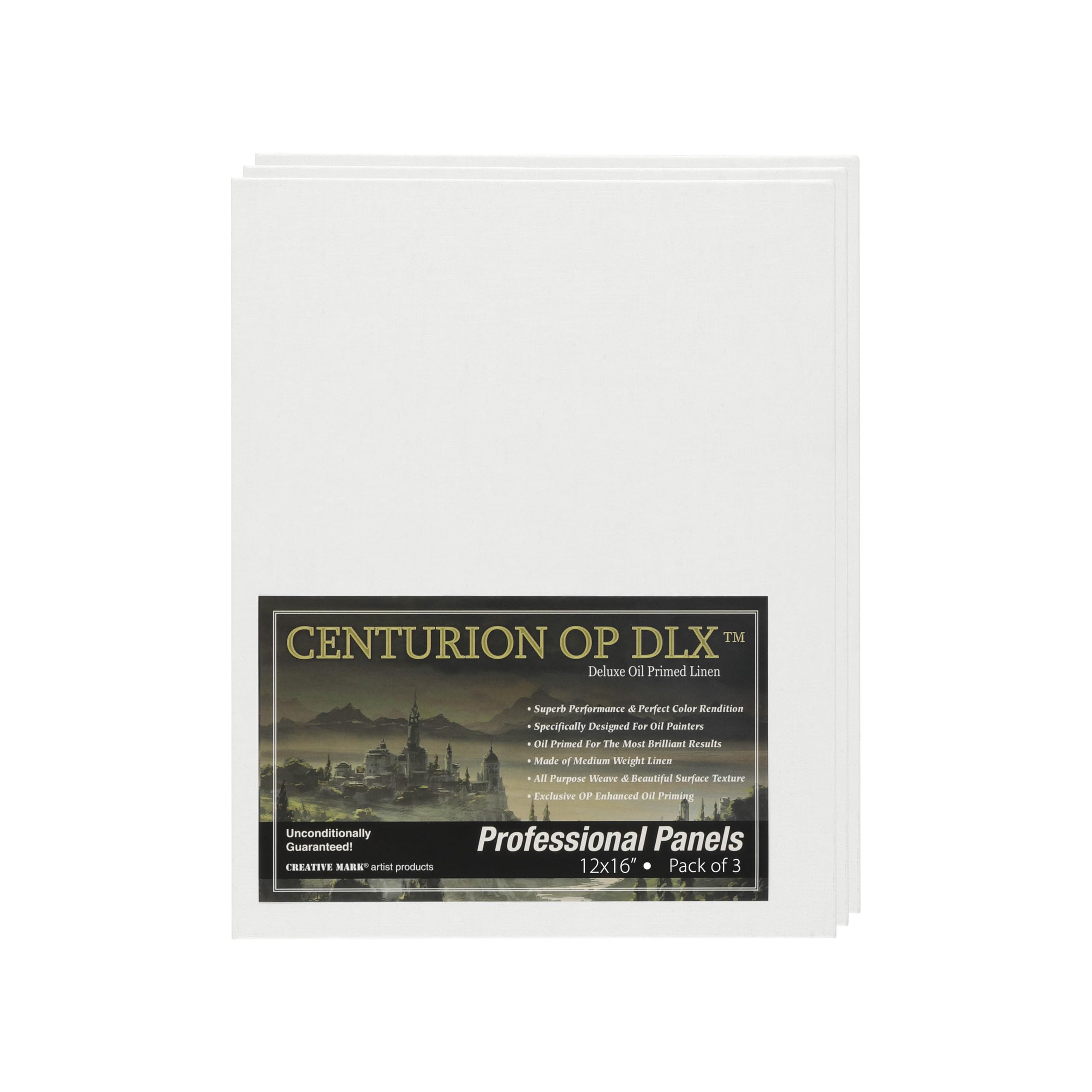Centurion Deluxe Professional Oil Primed Linen Canvas Panels - 12"x16" - 3 Pack of Linen Canvases for Painting, Artwork and More