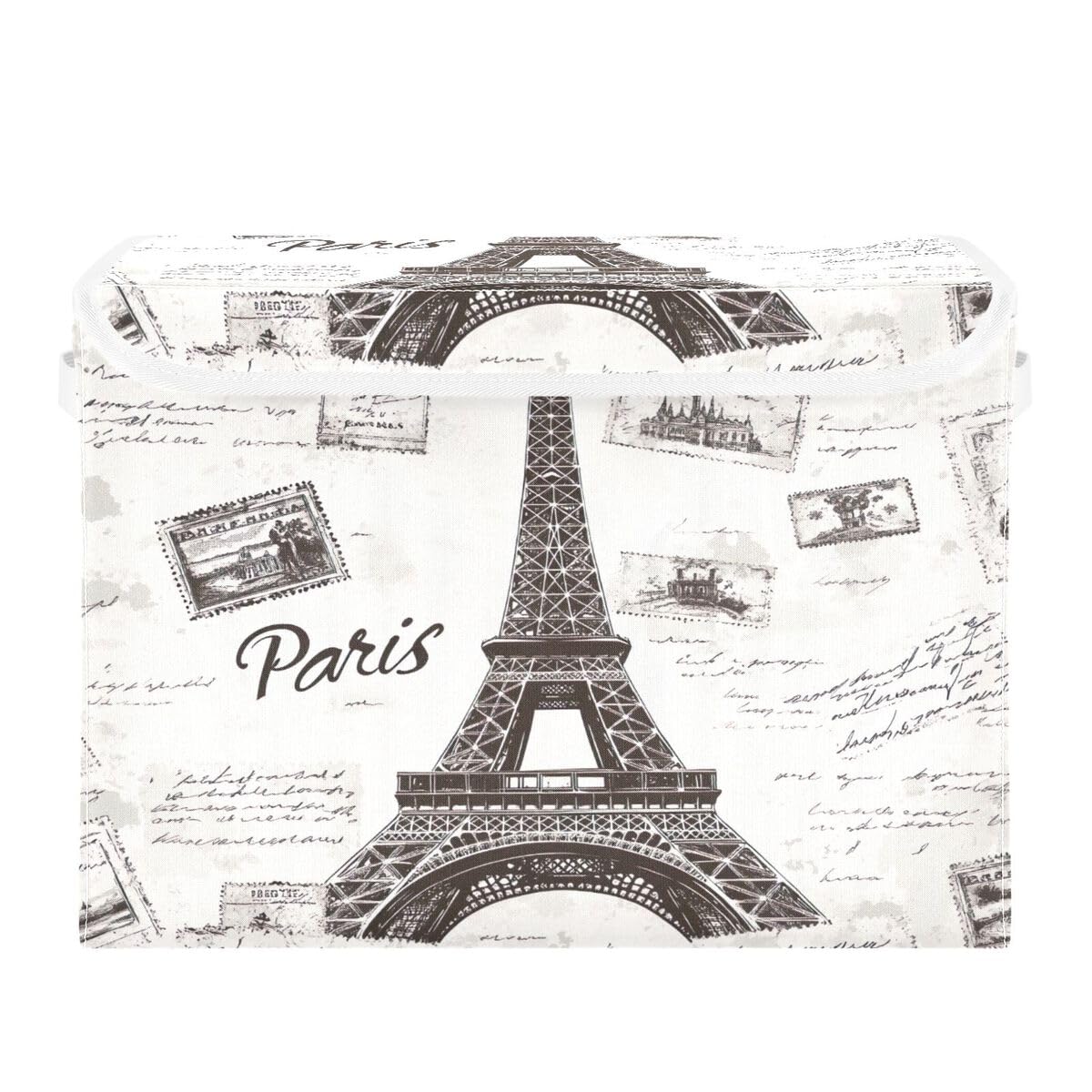 JUMBEAR Grey Paris Tower Collapsible Storage Bins With Lids,Foldable Fabric Storage Boxes,Storage Basket Closet Bin for Bedroom,Office