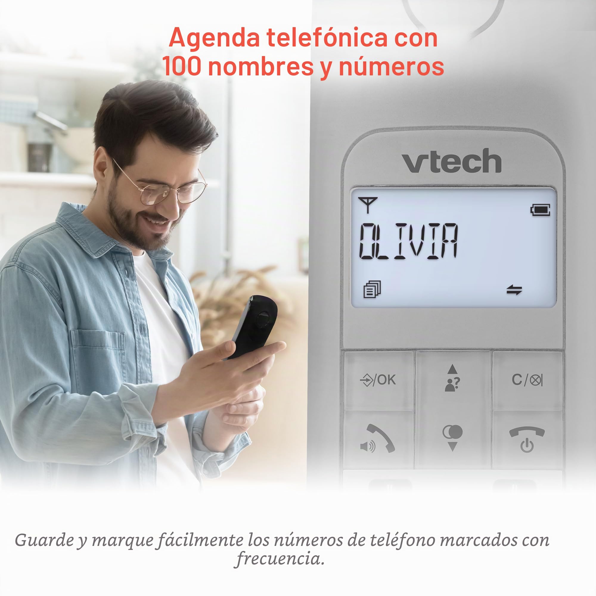 VTech LS135 Teléfono inalámbrico DECT de diseño retro con contestador automático digital, bloqueo de llamadas, función manos libres y rellamada, pantalla retroiluminada y teclado