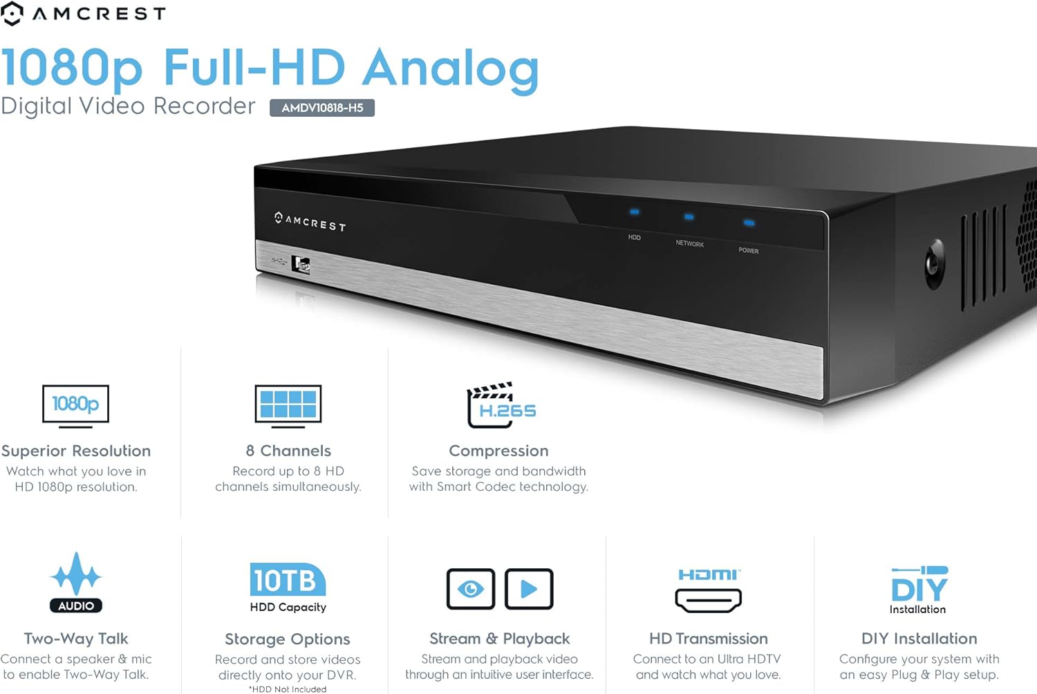 Bеѕt Cуbеr Mоndау 🔥 Amcrest 1080p ProHD 8 Channel DVR Security Camera System Recorder, 2MP Security DVR for Analog Security Cameras & Amcrest IP Cameras, Remote Smartphone Access, HDD & Cameras NOT Included (AMDV10818-H5