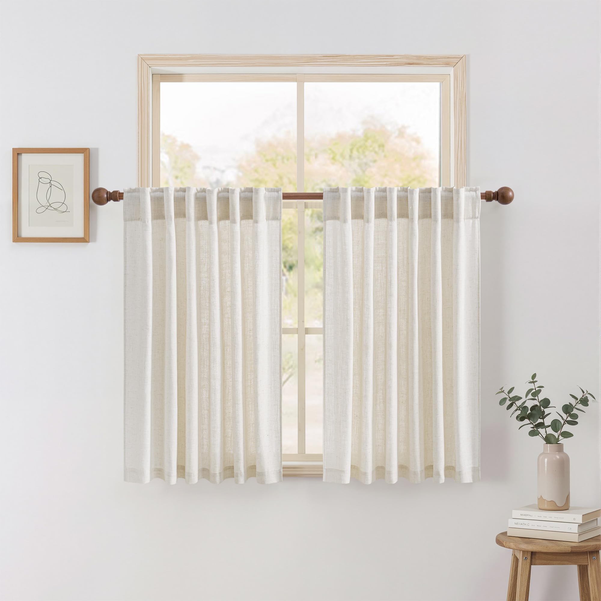 Photo 1 of NICETOWN Linen Kitchen Curtains - 55"W x 36"L, Light Filtering