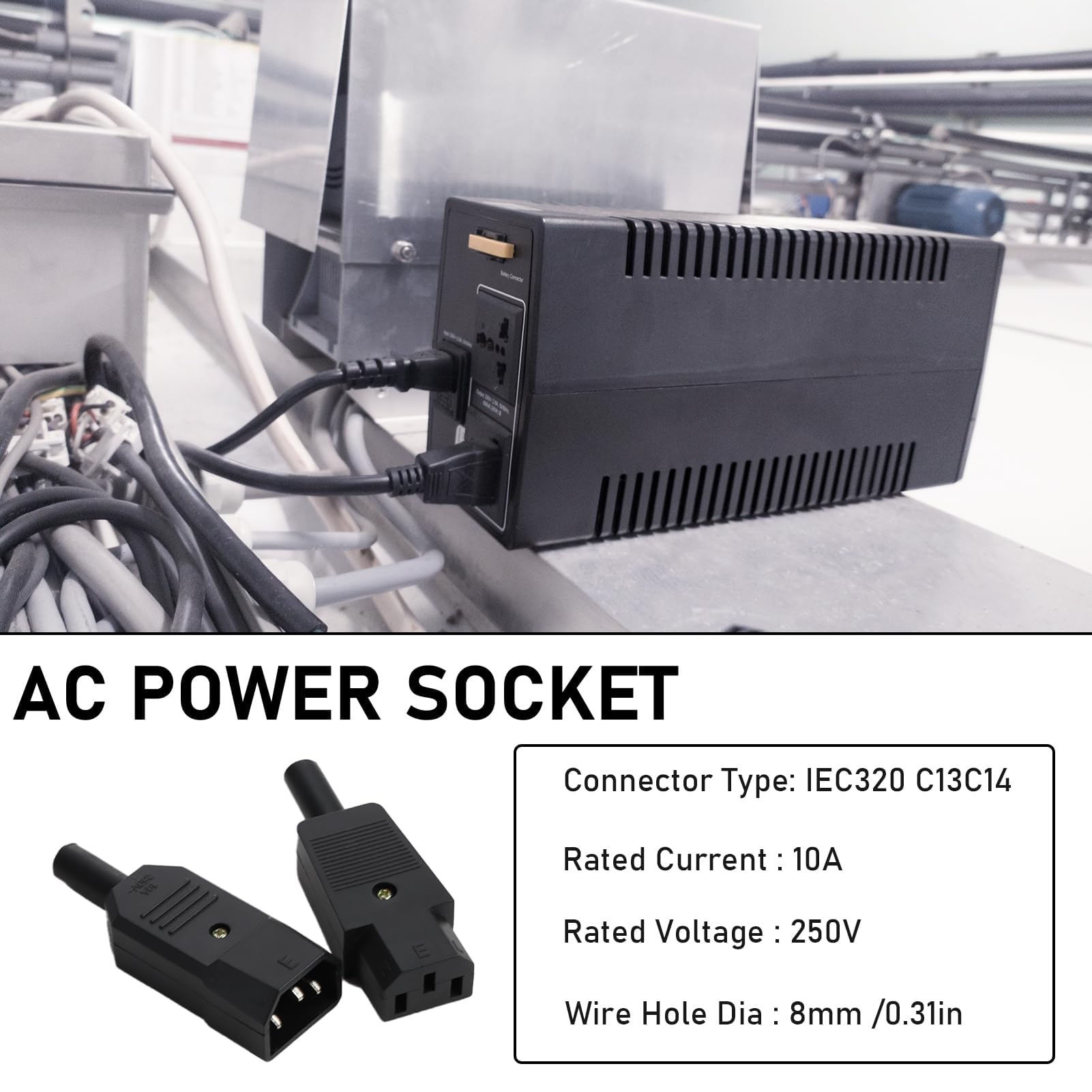 Set 8 Connettori IEC C14 A C13 - 250V 10A, Spina Maschio Presa Femmina, Per PC Ed Elettrodomestici - Foto 4