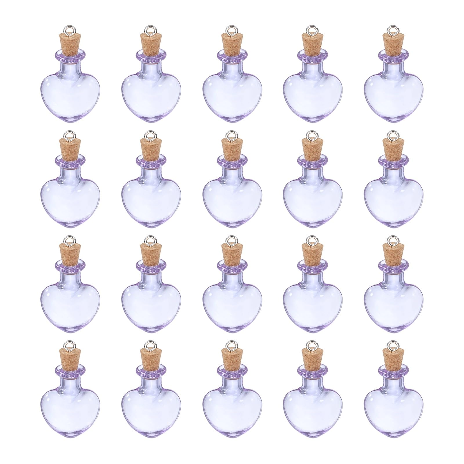 sourcing map 20 Pcs Mini Glass Bottles Jars, Heart Small Cute Glass Jars Vials Pendants Small Vials Wishing Bottle with Cork Stoppers and Eye Screws for DIY Crafts Wedding Favors, Purple — image 1
