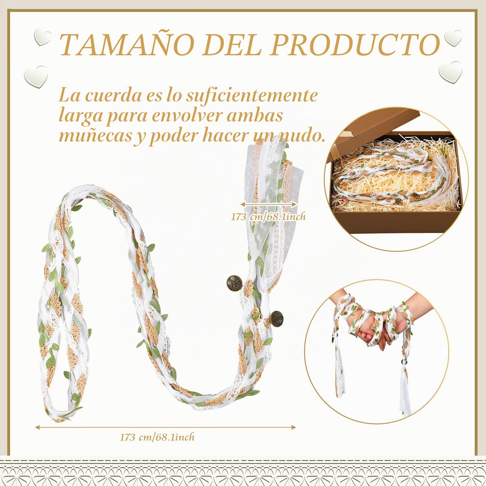 Handfasting - Cuerda de lazo de boda con colgantes, cordón para boda, patrón celta tradicional, lazo rústico de boda para ceremonia, Lazo para Boda Bridal GIF (verde, fresco)