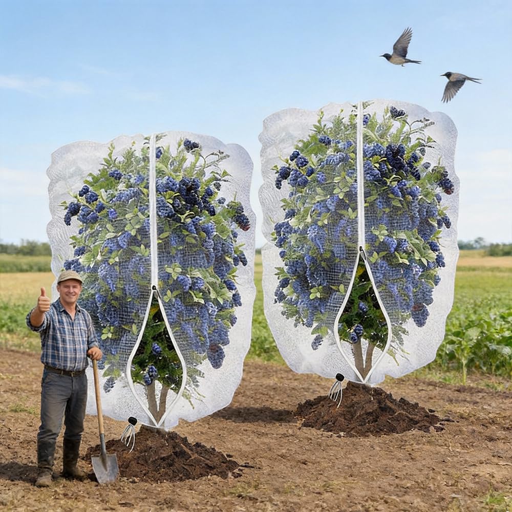 Wxeadu 2 Pack 2.4 x 2.4m Insect Netting Bag with Zipper and Drawstring, Insect Bird Barrier Netting Mesh, Fruit Tree Netting, Cherry Blueberry Flowers Bush tree netting for Protect Plant Fruits