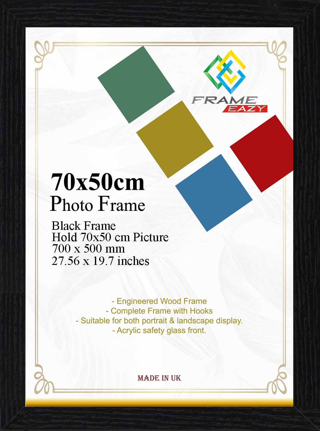 Modern Black Poster Frame 70 x 50cm Large Photo Frame 700x500mm Picture Frames With Safe Clear Perspex Front & Wall Mounting - 50 x 70cm Premium Wall Photo Frames