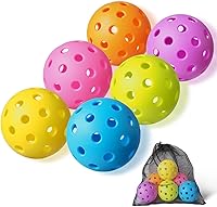 FASIUCHOI 6 Pack Outdoor Pickleballs with 40 Holes - Durable TPE, Colorful Visibility, Mesh Bag, Consistent Bounce & Stable Flight