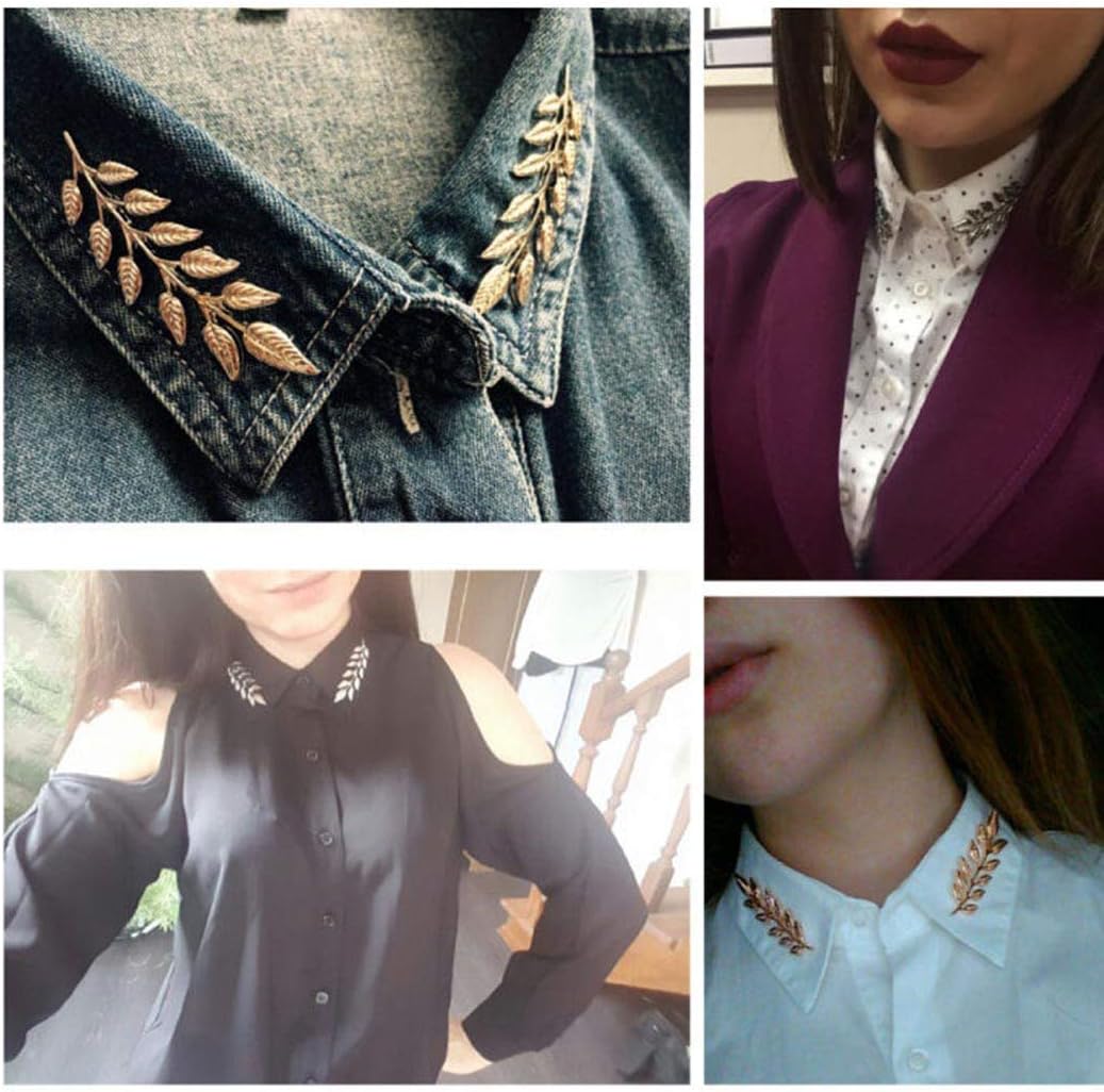 Suit Collar Pin Double Silver Leaves Sweater Brooch Pin Shirt Collar Decoration Jewelry for Women and Men