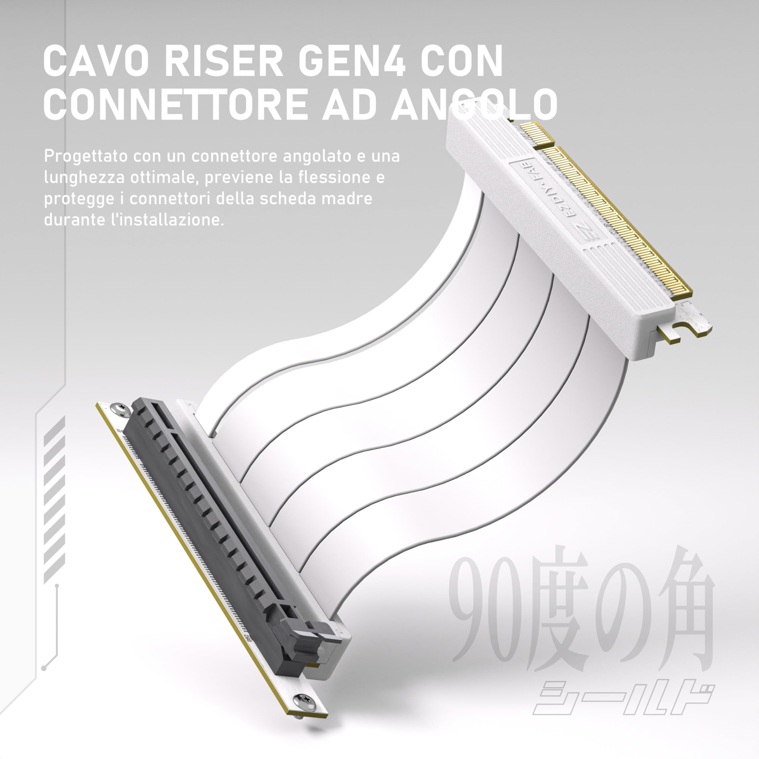 EZDIY-FAB Supporto Verticale GPU con Cavo Riser PCIE 4.0,Modulo ARGB,Estensione Flessibile 115mm/4.52in,Connettore a 90 Gradi, Compatibile Solo con Slot PCIe Completamente Aperti-Bianco-YIHPI344-3