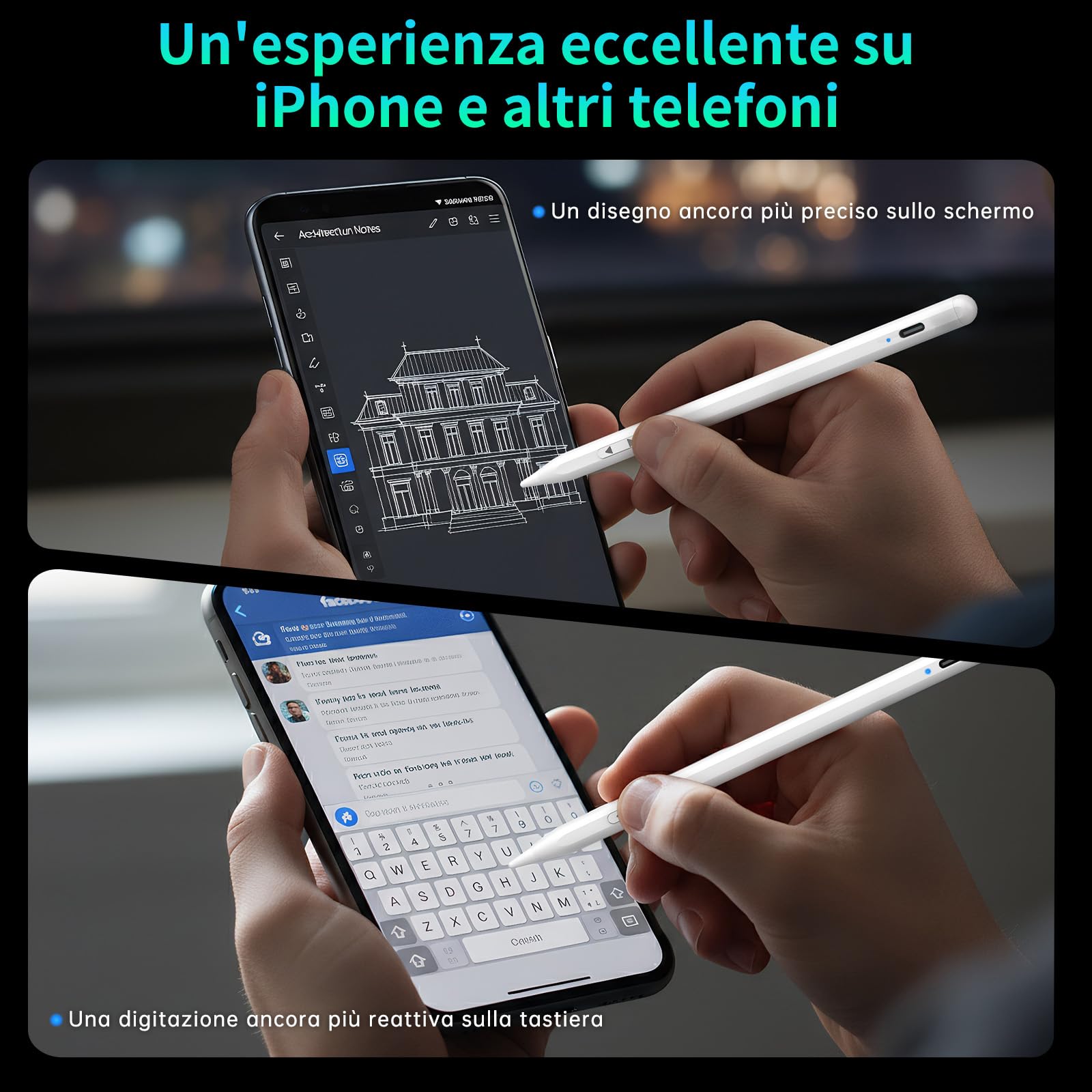 MEKO Dual-System Penna per Tablet, Compatibile con iPad Pro/Air/Mini, Samsung, Xiaomi, iPhone, Switch, Ricarica Rapida (Bianco)