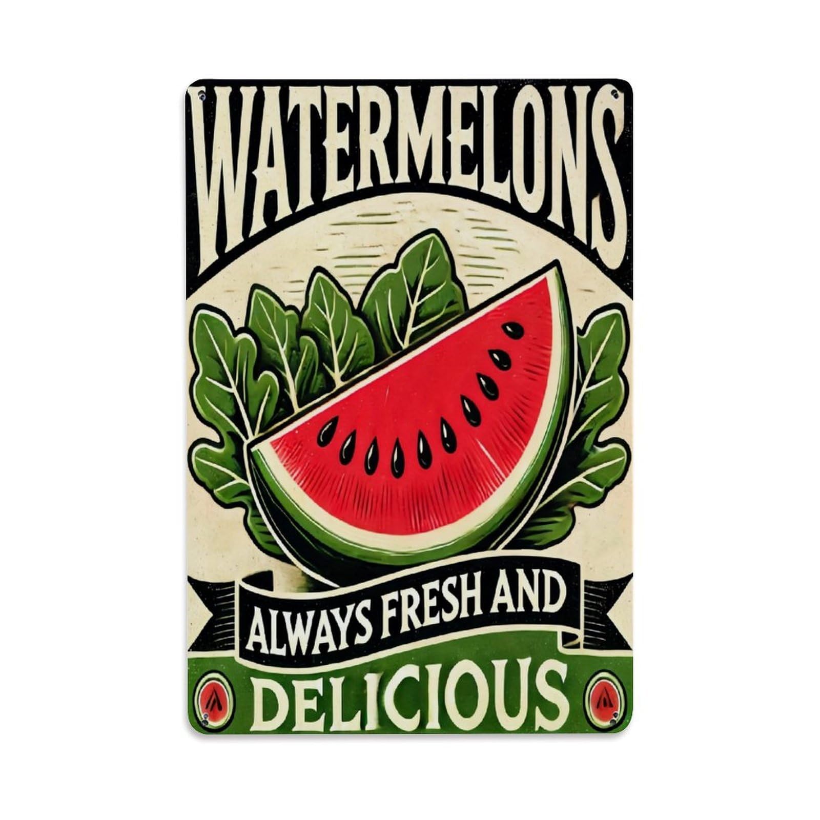 Jdfenggu Vintage Watermelon Slice With Leaves And Seeds Retro Metal Tin Sign, Decor Art Poster For Bar, Home, Man Cave, Kitchen, Laundry Room Gift 8X12inch