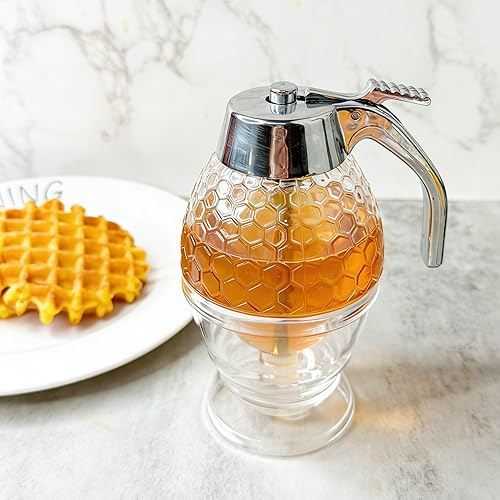 Acrylic Honey Dispenser, Honey Pot with Base, Maple Syrup Honey