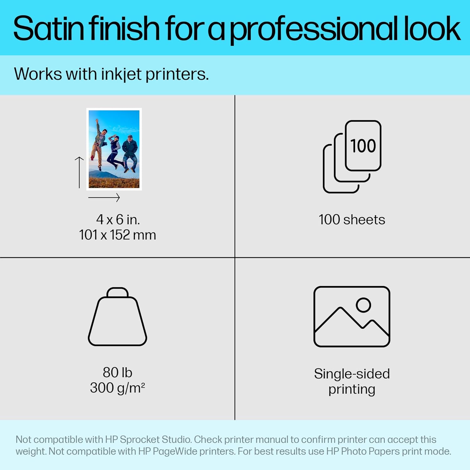 HP Premium Plus Photo Paper, Satin, 4x6 in, 100 sheets (CR666A)