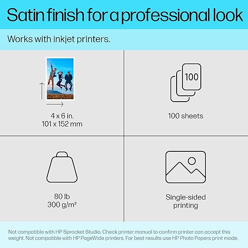 Miniatura 3 de HP Premium Plus CR666A Papel fotográfico brillo suave de 4 x 6 pulgadas Paquete de 100 hojas
