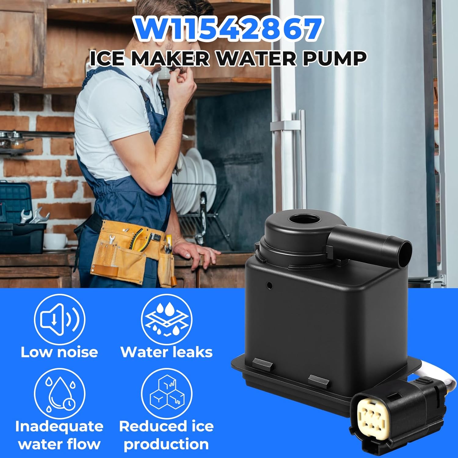 W11542867 Ice Maker Recirculation Pump Replacement for Whirlpool KitchenAid JennAir Standalone Ice Machines - Durable Water Drain Pump Assembly - Fixes No Ice & Loud Noise Issues