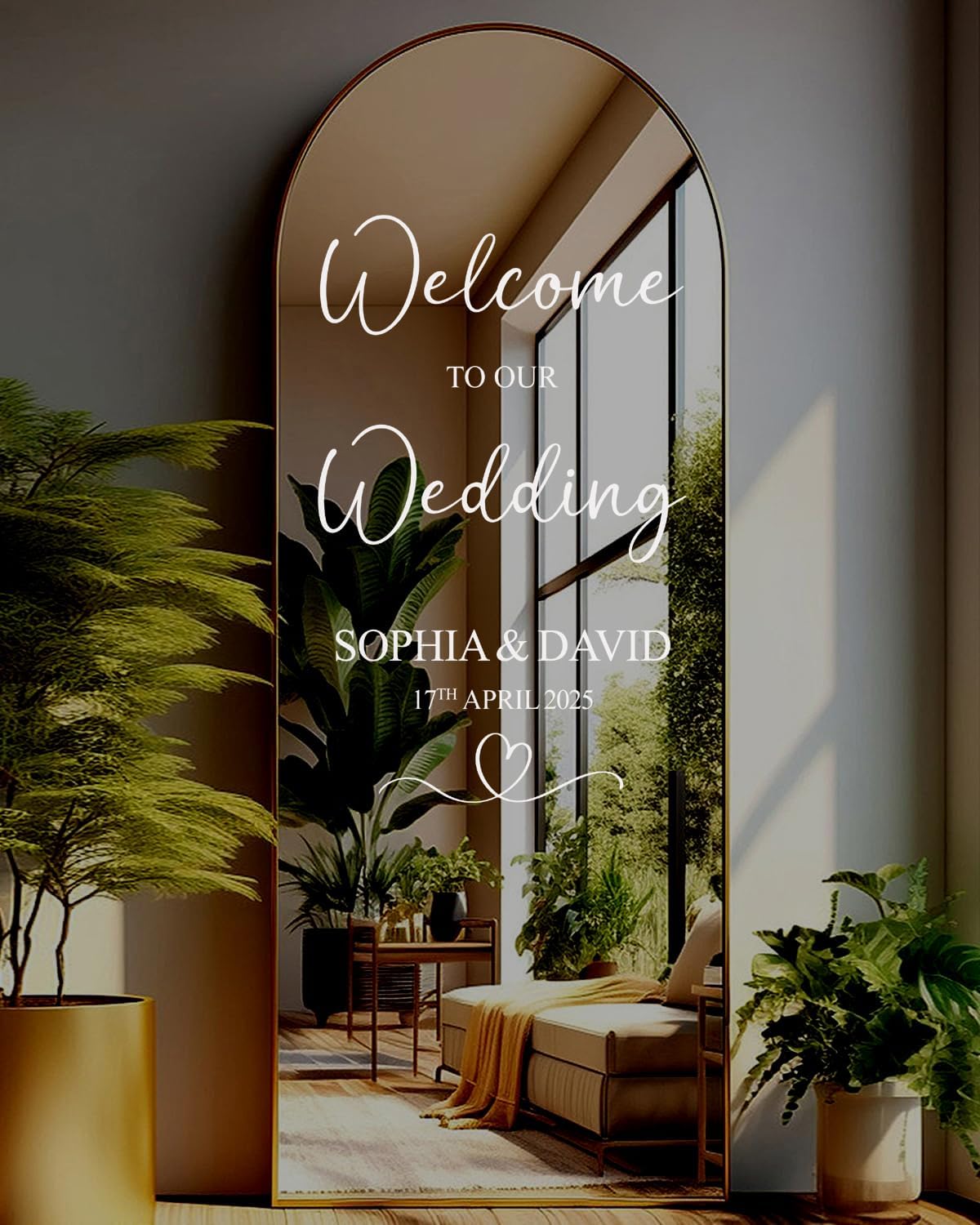 Personalized Welcome Mirror/Board Sign Sticker - Custom Wedding Sign Decal for Mirror or Glass, Elegant Reception Decor W3 (H35xW20-25cm)