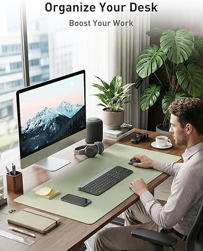 Miniatura 29 de Aothia Tapete protector de escritorio, alfombrilla para mouse, antideslizante, impermeable, de piel sintética, secante de escritorio, para Verde