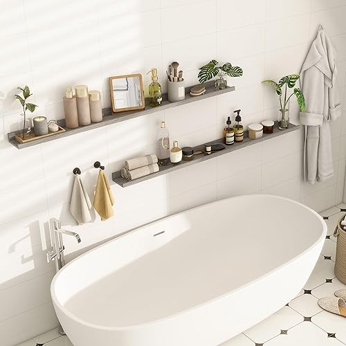 Miniatura 9 de Fun Memories Estantes flotantes de madera rústica para niños con pizarra, estantes para libros, juego de 2 unidades, color marrón oscuro, 16 pulgadas