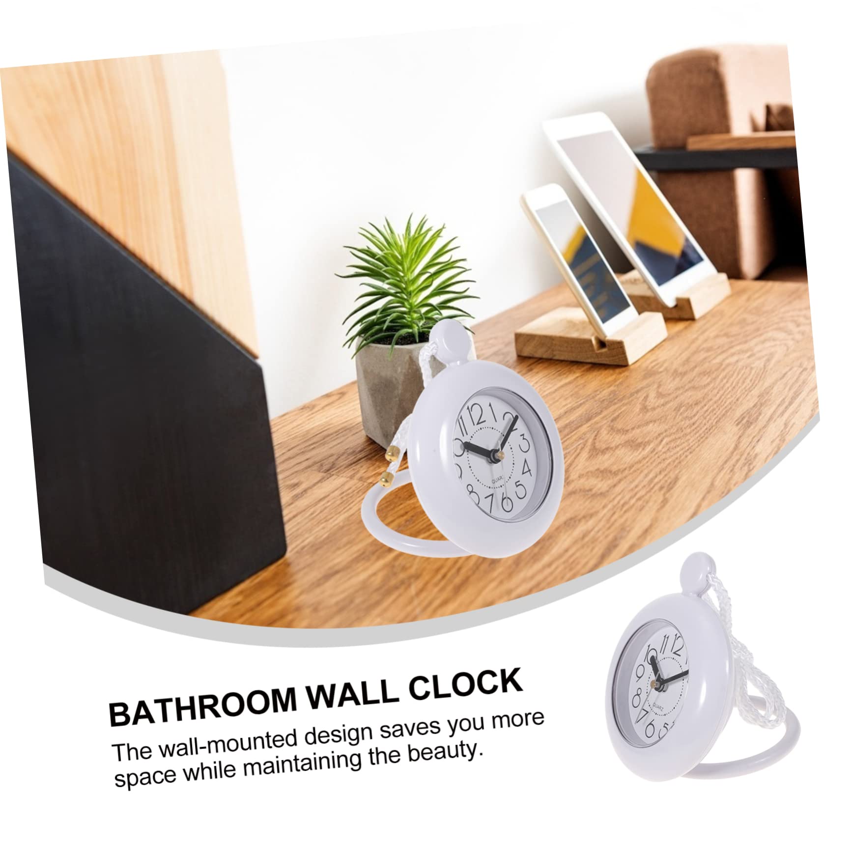 ULDIGI Waterproof Alarm Clock Small White Bathroom Wall Hanging Clock Decor Battery Operated