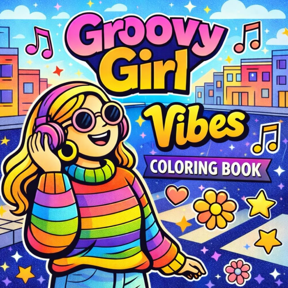 Groovy Girl Vibes Coloring Book: Retro Fashion Girls Coloring Book with Urban Street Scenes, Bold Easy Line Art, and Relaxing City-Themed Pages for Teens and Adults