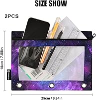 Vista 3 de Estuche para lápices de galaxia estrellada para carpeta de 3 anillos, estuche con cremallera y bolsa organizadora de ventana transparente, paquete