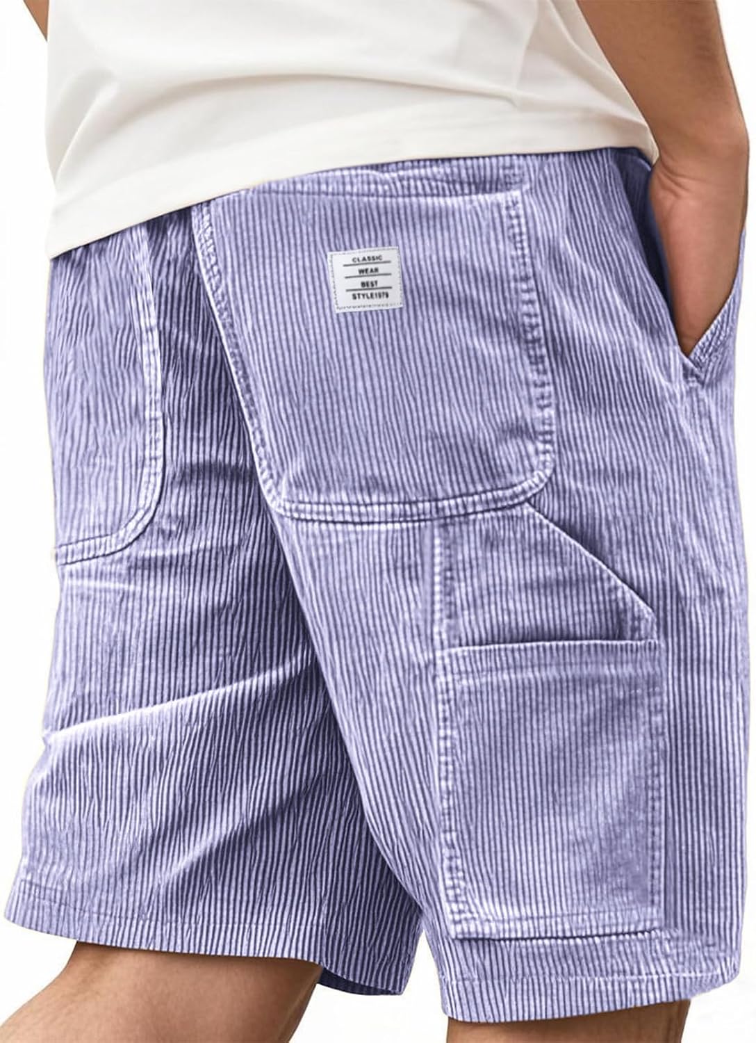 Mens Corduroy Shorts Hiking Cargo Pants Casual Elastic Multi-Pocket Short