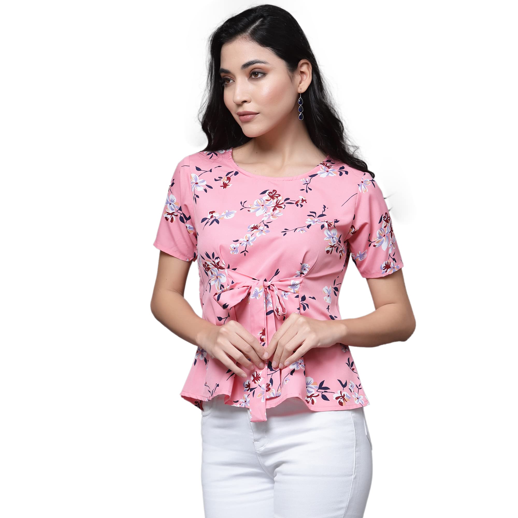 oomph! Women's Crepe Printed Relaxed Fit Top With Boat Neck And Half Sleeve-picture-49