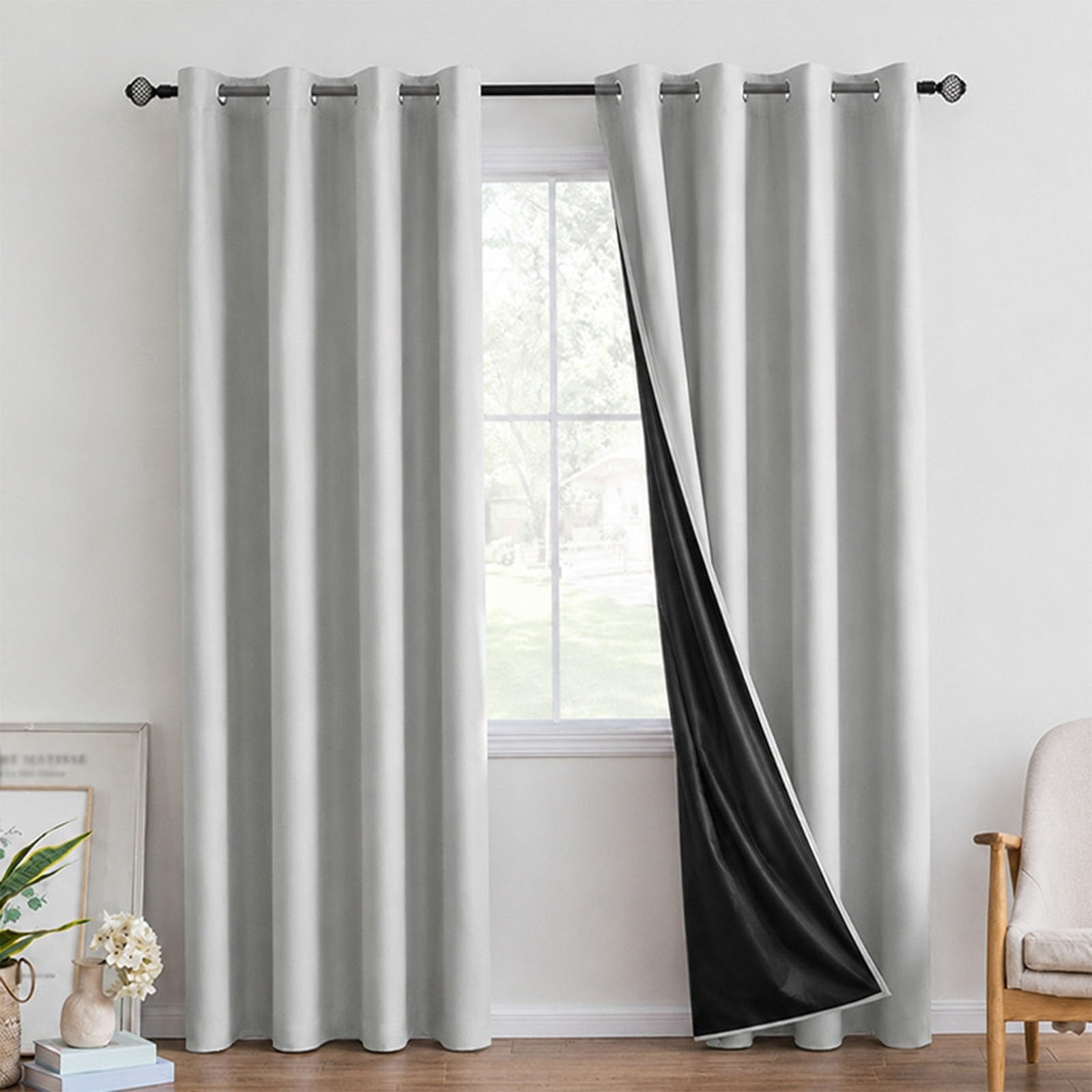 Cortina opaca gris de poliéster de 39x51in para regular luz en dormitorios pequeños