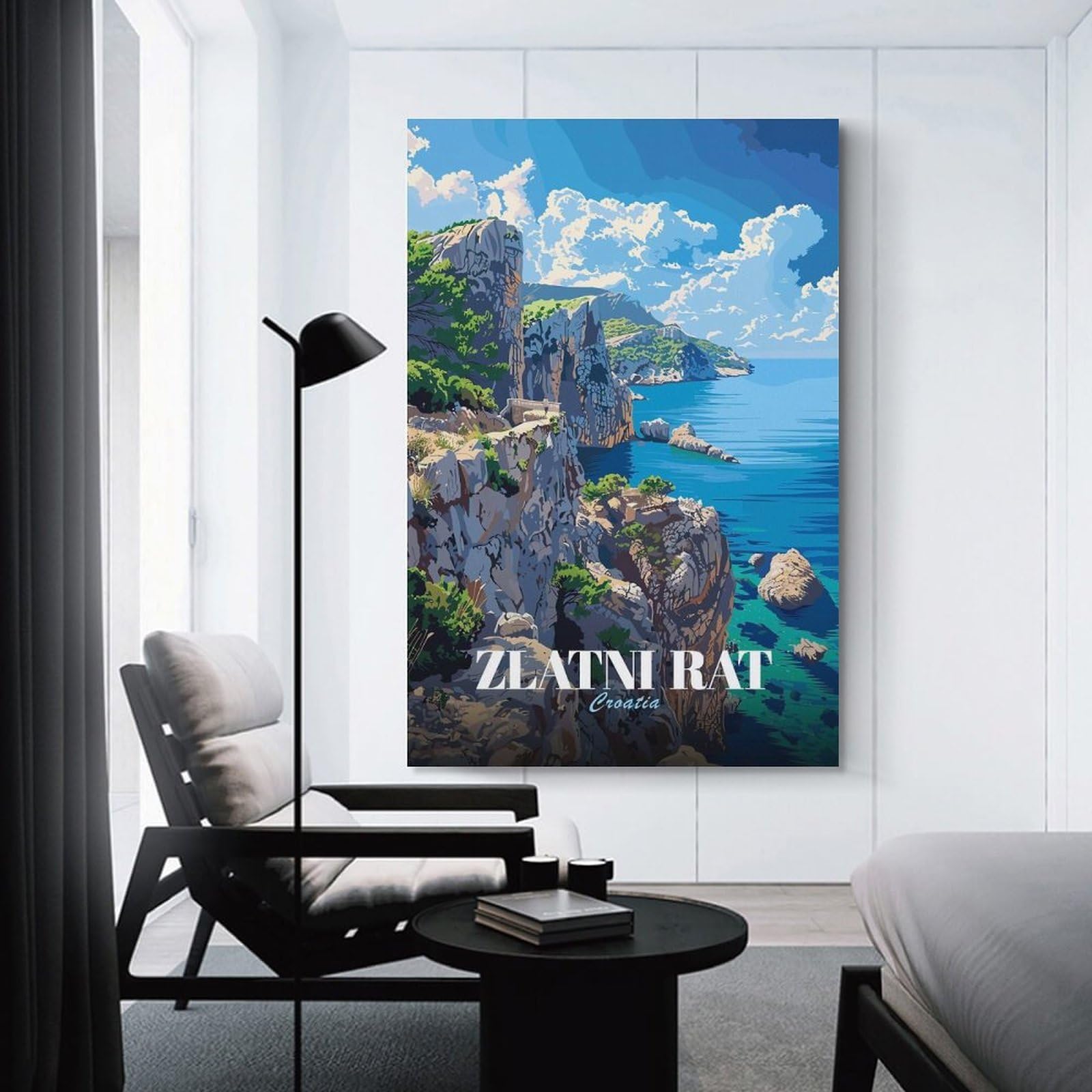 Junmoney Unframe-Style-16 Zlatni Rat Croatia Coastal View Canvas Wall Decor, 20X30inch(50X75cm), For Wall Displays, Bedrooms Or Room Updates, Wall Decor Suited To Curated Displays
