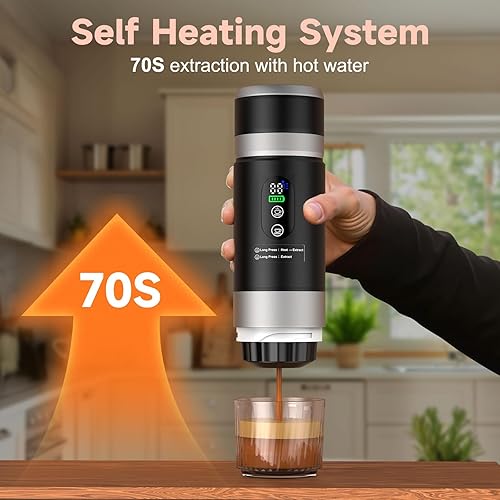 Miniatura 5 de Máquina de café expreso portátil con batería extraíble, mini cafetera de viaje de 20 bares, cafetera Expresso con USB-C, cafetera de automóvil 3 en