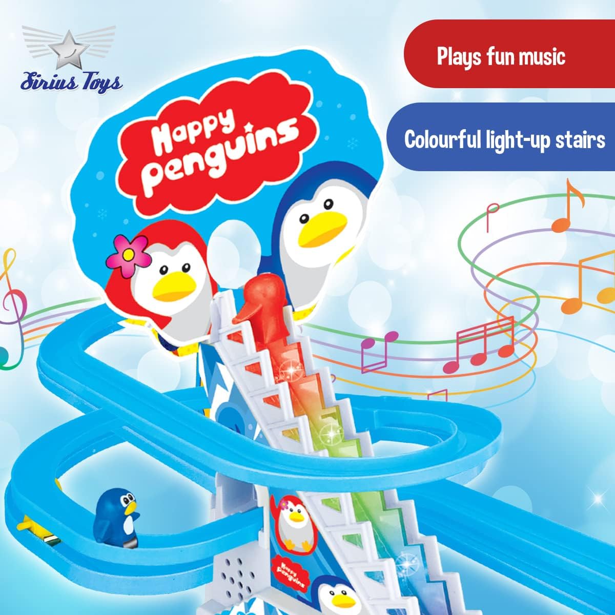 TEC TAVAKKAL Penguins Slide Toy Set, Funny Automatic Stair-Climbing Penguins Cartoon Race Track Set Little Lovely Penguins Slide Toy Escalator Toy with Lights and Music (Penguins Track Set) - Image 2 thumbnail