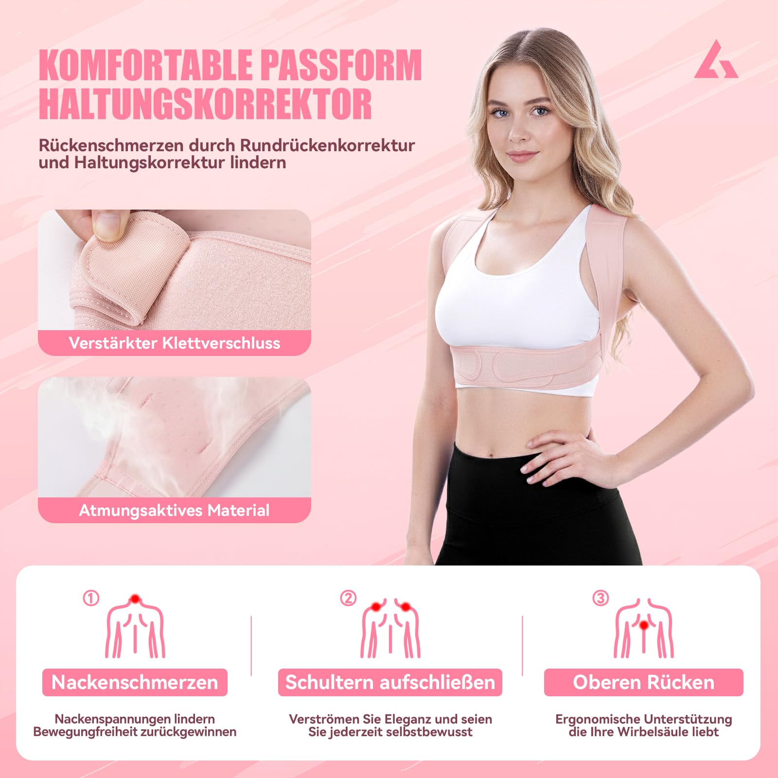 Rückenstützgürtel – Unsichtbare Haltungshilfe für Damen, Für eine aufrechte Haltung im Büro, Homeoffice & beim Autofahren Lindert Verspannungen an Rücken und Schultern (Rosa, S/M)