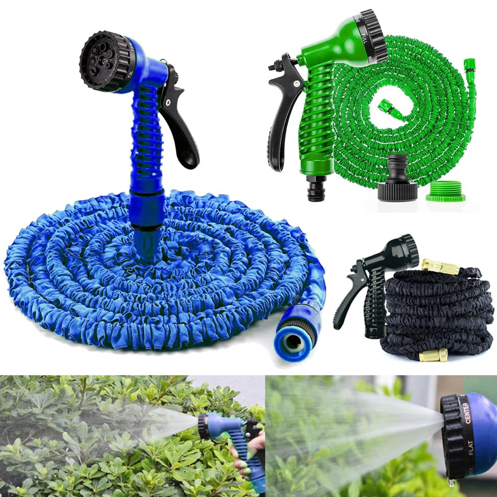 Water Hose with Spray Gun for Garden, 75Ft Expandable Garden Hose Pipe, Flexible Expanding Magic Hose with 3/4", 1/2" Fittings, 7 Function Spray Nozzle, Green