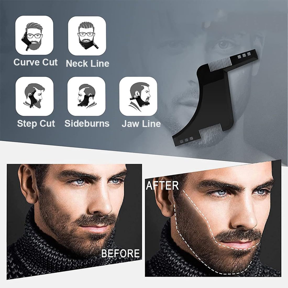 Pettine per Barba, 2Pcs Pettine Stencil Barba, Pettine di Guida per Rasatura Della Barba, Signori pizzetto Collo Sagome per Barba Styling Tool per rifinire Gli Uomini rasatura della barba