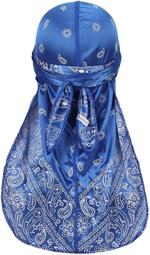 DINPREYDINPREY Assorted Paisley Bandana Doo rag Cap Headwraps Men's Women's Silk Durag with Long Tail and Wide Straps for 360 Waves