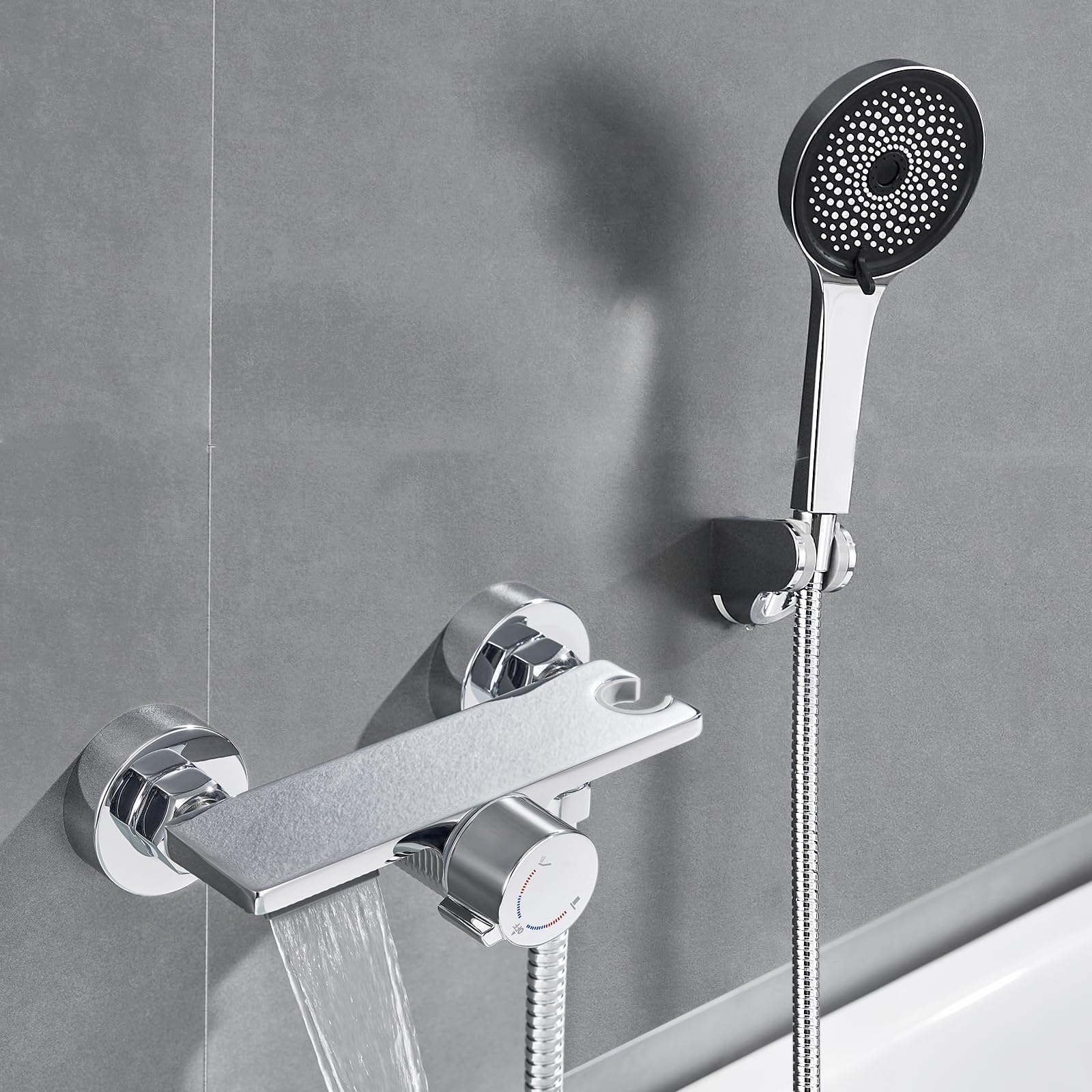 Duscharmatur Komplettset Schwarz – Badewannenarmatur Mit Handbrause 5 Funktionen, Für Badewanne & Dusche