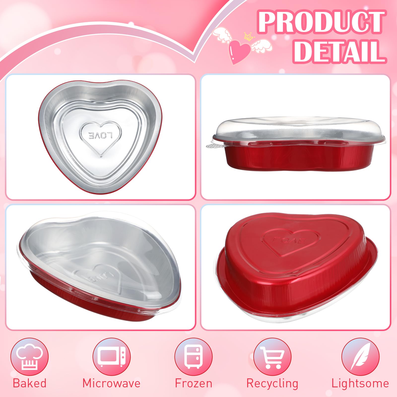 Patelai 25 juegos de moldes grandes de aluminio para tartas con tapa, 643.5 g, en forma de corazón, moldes para hornear postres, para el día de San Valentín, Navidad, boda, graduación, suministros